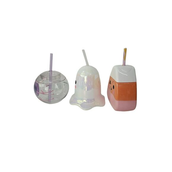 Halloween Novelty Drinkware Sippy Cup Tumbler Set of 3 Eyeball, Candy & Ghost - Picture 2 of 3